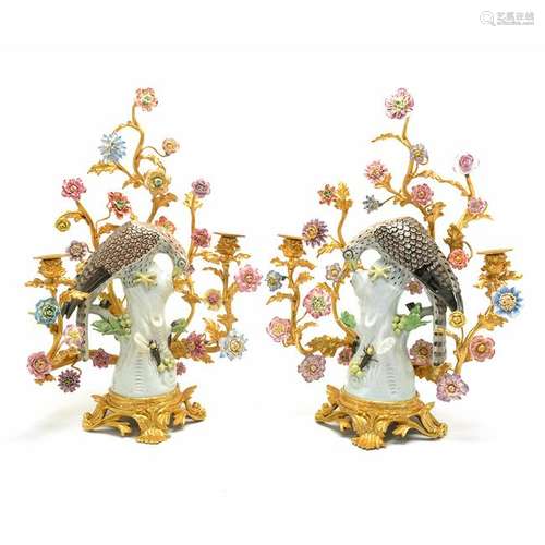 Pair of Dore Bronze and Porcelain Eagle Motif