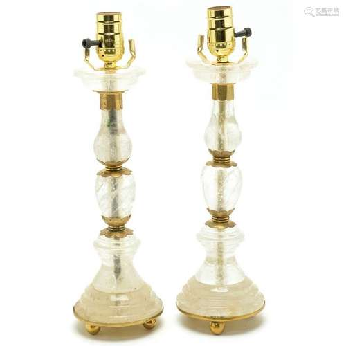 Pair of Rock Crystal Gilt Metal Mounted Baluster Table