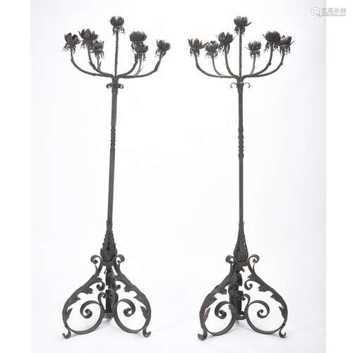 Pair of Spanish Style Wrought Iron Torchieres.