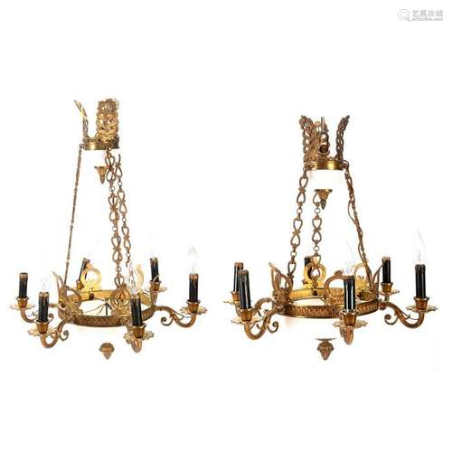 Pair of Six-Light Gilt Metal Renaissance Revival