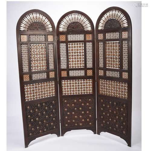 Moorish Style Inlaid Three Panel Screen.