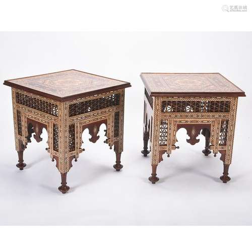 Pair of Moorish Style Inlaid Square Tables.