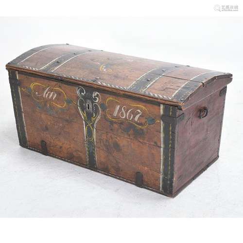 Scandinavian Painted Pine Dome Lid Chest, Datd 1867 in