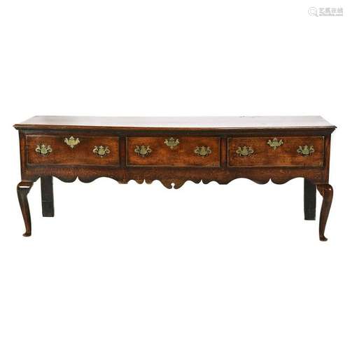 American Queen Anne Style Oak Three Drawer Server.