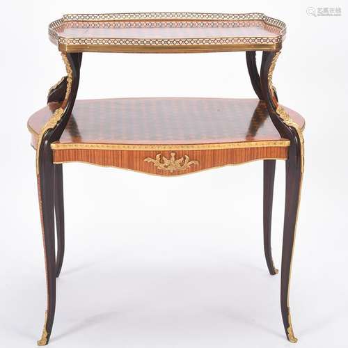 French Louis XV Style Marquetry Two Tier Table.