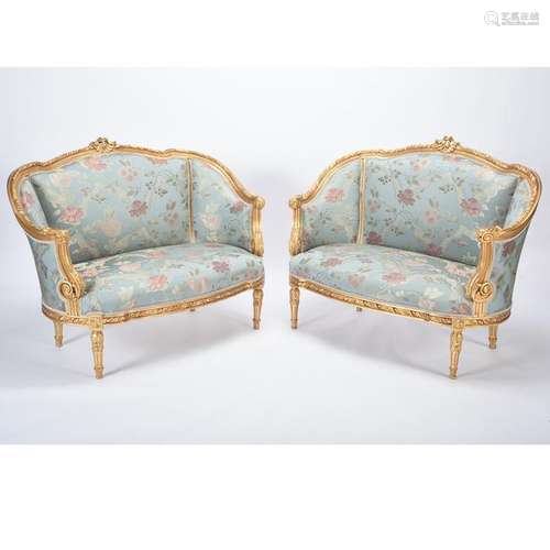 Pair of Louis XVI Style Upholstered Settees.