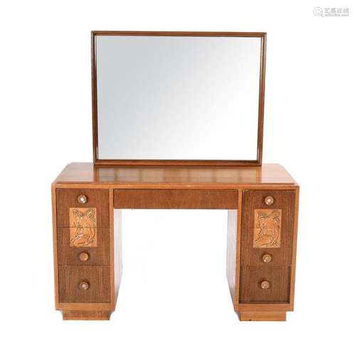 Art Deco Style Oak Desk with Mirror.