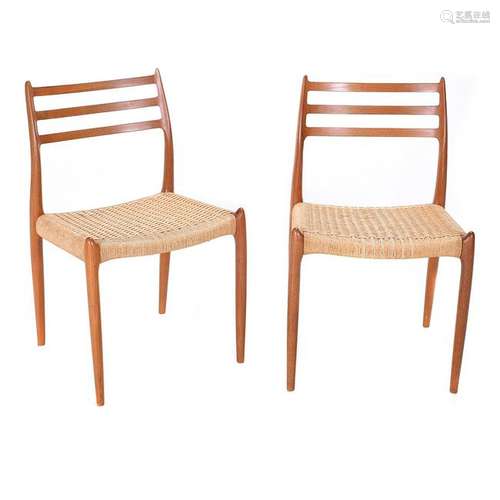 Four Moller Danish Teak Ladder Back Side Chairs with