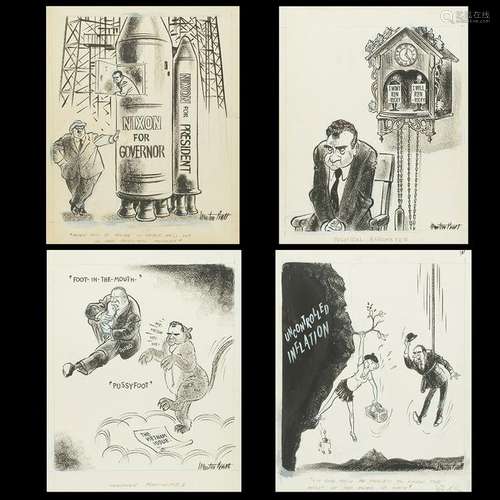 Four Newton Pratt Mixed Media Original Comic Drafts.