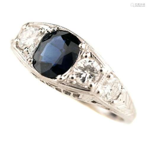 Sapphire, Diamond, 18k White Gold Ring.