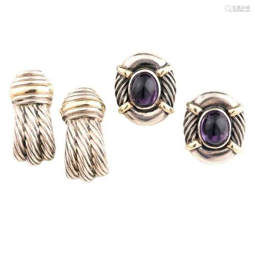 Collection of Two Pairs of David Yurman Amethyst, 14k