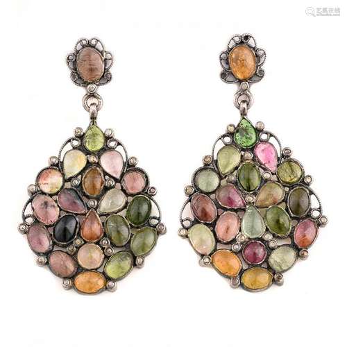 Pair of Multicolored Tourmaline, Blackened Sterling