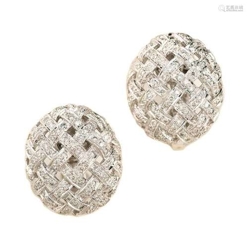 Pair of Diamond, 18k White Gold Earrings.