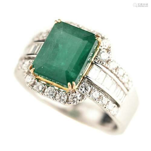 Emerald, Diamond, 18k Gold Ring.