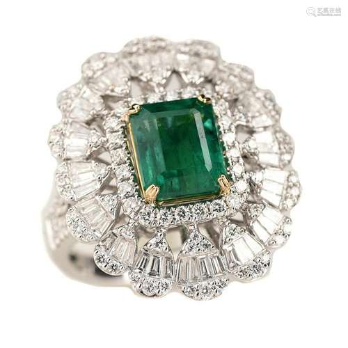 Emerald, Diamond, 18k Gold Ring.