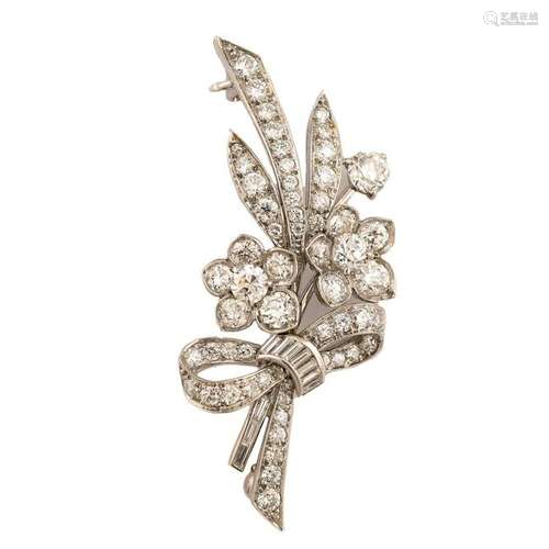 Tiffany & Co. Diamond, Platinum Flower Brooch.