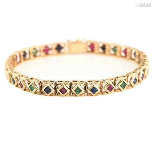 Multi-Stone, 14k Yellow Gold Bracelet.