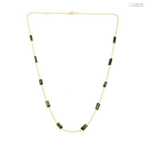 Green Tourmaline, 18k Yellow Gold Necklace.