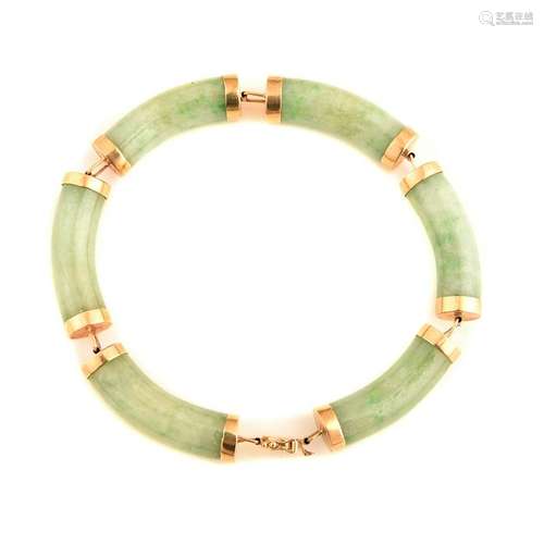 Jade, 14k Yellow Gold Bracelet.