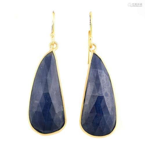 Pair of Sapphire, 18k Yellow Gold Earrings.