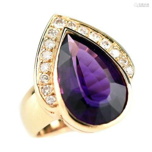 Amethyst, Diamond, 14k Yellow Gold Ring.