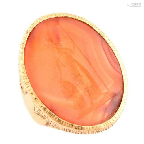 Carnelian Intaglio, 18k Yellow Gold Ring.