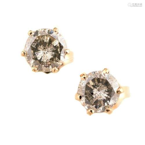 Pair of Diamond, 14k Yellow Gold Stud Earrings.