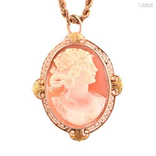 Shell Cameo, 10k Gold, Gold-Filled Pendant Brooch