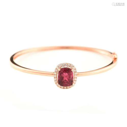 Pink Tourmaline, Diamond, 14k Rose Gold Bracelet.