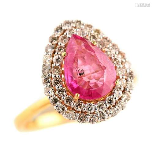 Pink Sapphire, Diamond, 18k Gold Ring.