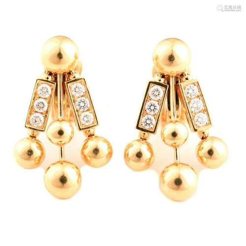 Pair of Bulgari Diamond, 18k Yellow Gold Earrings.