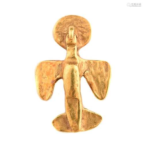 Pre-Colombian Style 22k Yellow Gold Bird Brooch.