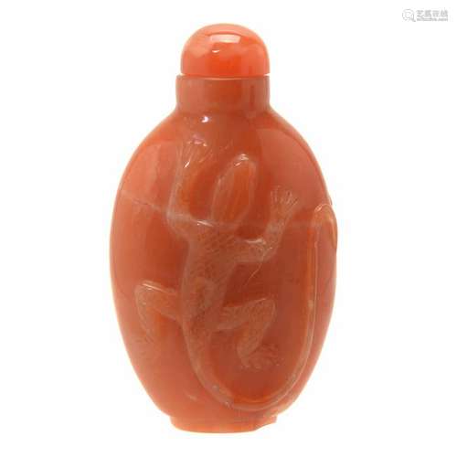 Chinese Carved Red Agate Dragon Snuff Bottle