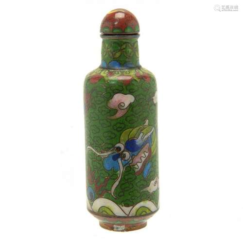 Chinese Green Ground Cloisonne Dragon Snuff Bottle