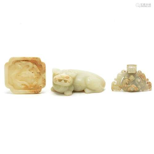 Three Chinese Archaist Carved Jade Items.