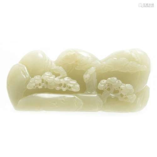 Chinese Celadon Jade Boulder Carving of a Landscape