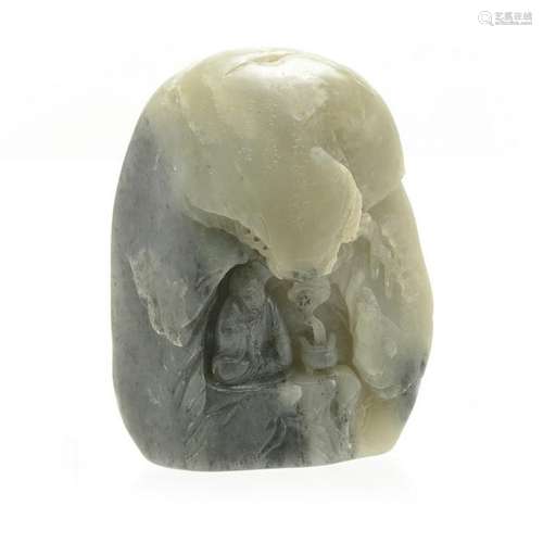 Chinese Black and Celadon Jade Boulder Carving