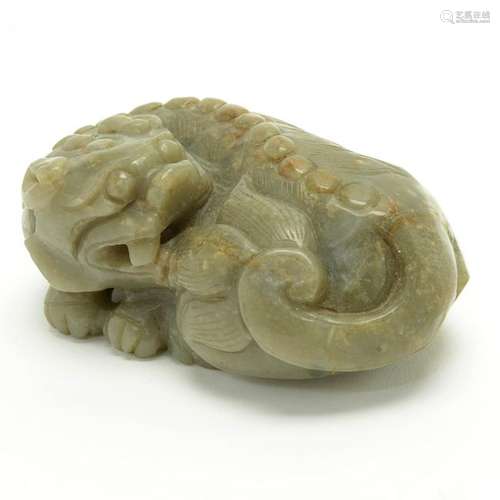 Carved Chinese Celadon Jade Figure of Chimera