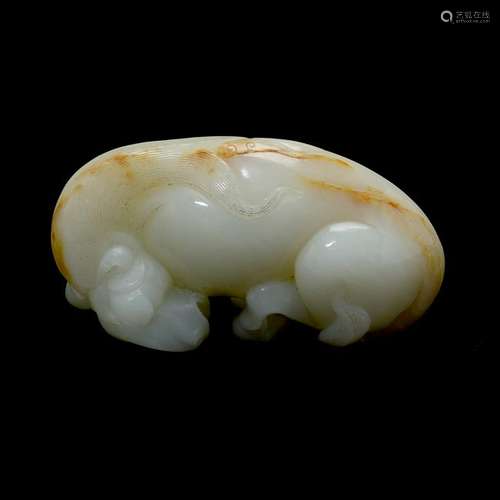 Chinese Carved White Jade Recumbent Horse.