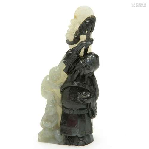 Carve Chinese Gray and White Jade Man and Child Group