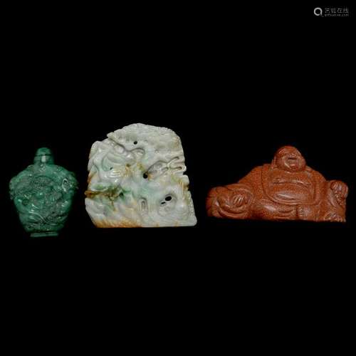 Three Chinese Jadeite and Hardstone Carvings