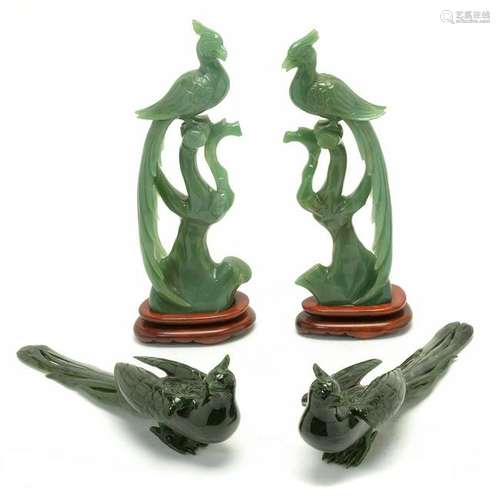 Two Pair of Chinese Carved Hardstone Birds