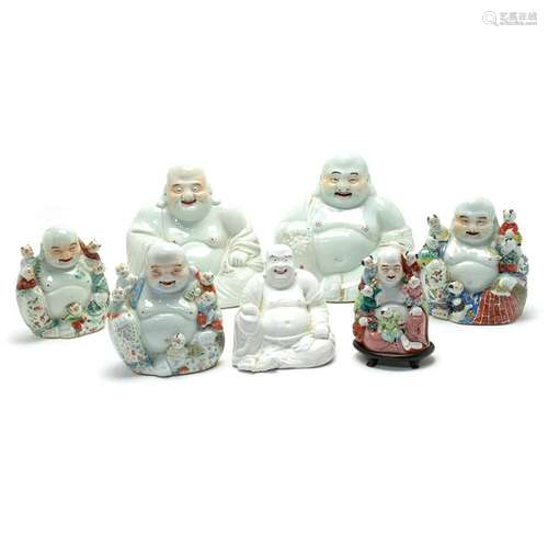 Six Chinese Porcelain Laughing Buddhas