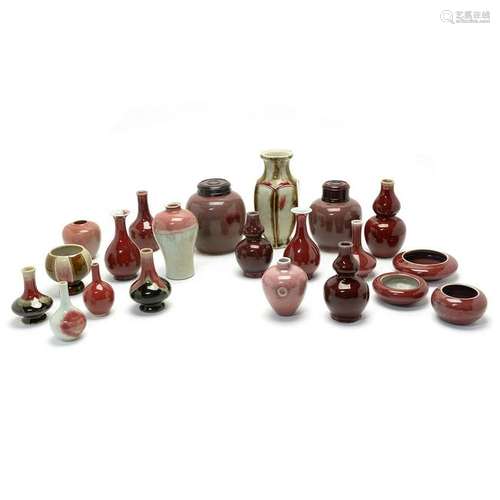 Group of Chinese Ox Blood Flambe Glazed Vases and