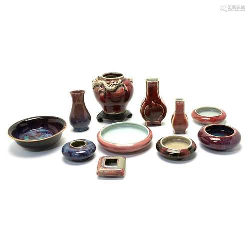 Group of Eleven Chinese Ox Blood Glaze Porcelain.