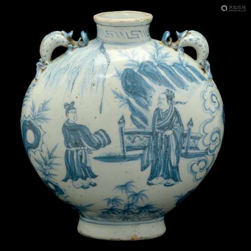 Chinese Blue and White Figural Moon Flask Vase