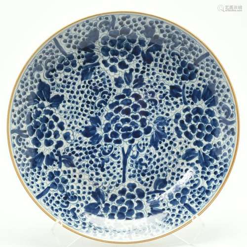 Large Chinese Blue and White Peony Charger