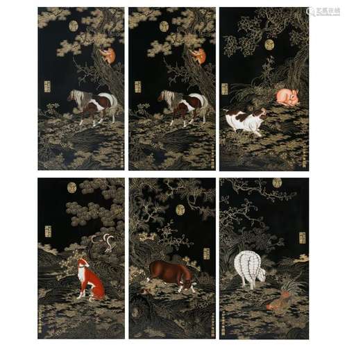 Set of Six Framed Chinese Porcelain Plaques