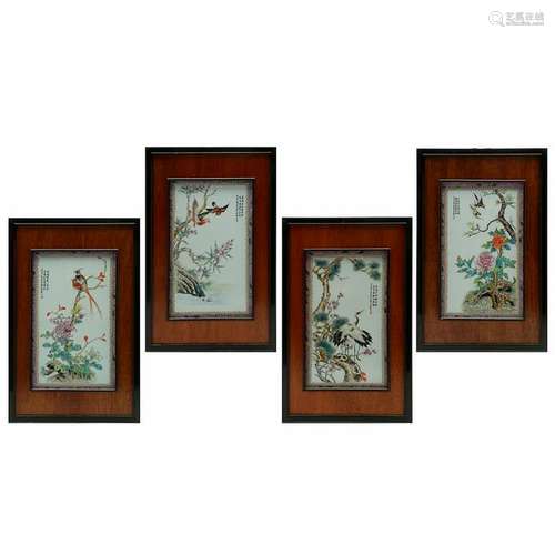 Set of Chinese Four Enameled Porcelain Wall Plaques.