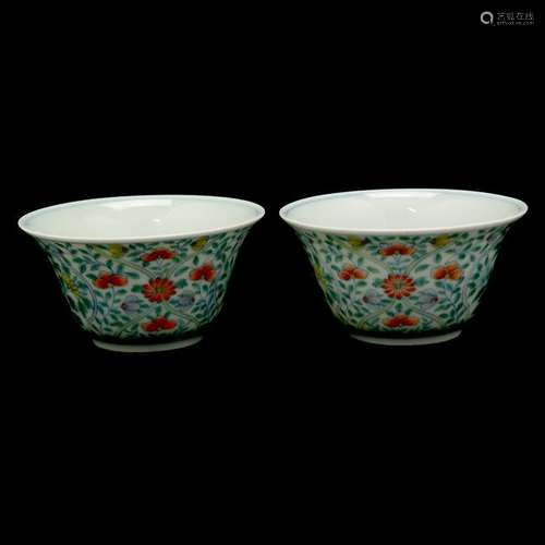 Pair of Chinese Doucai Porcelain Cups